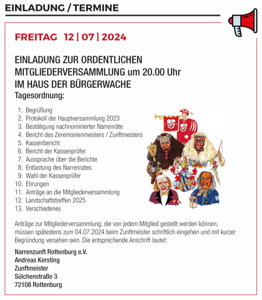 Mitgliederversammlung der Narrenzunft Rottenburg e. V.