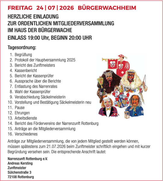 Mitgliederversammlung der Narrenzunft Rottenburg e. V.