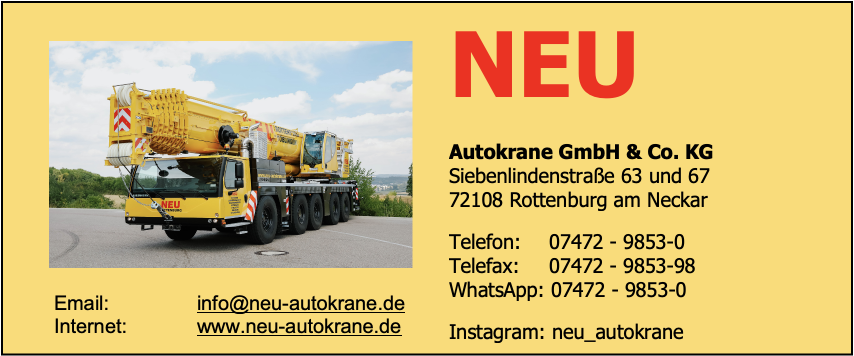 Sponsor der Narrenzunft Rottenburg e. V. - Autokrane Neu